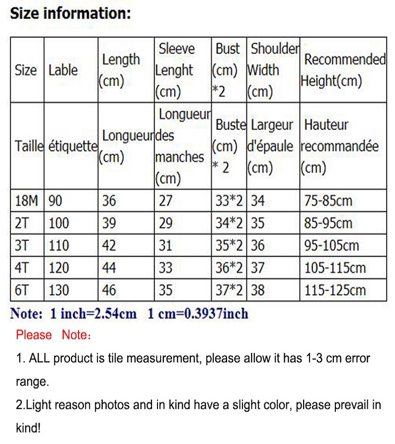 Doll Caller Sweatshirt shize chart